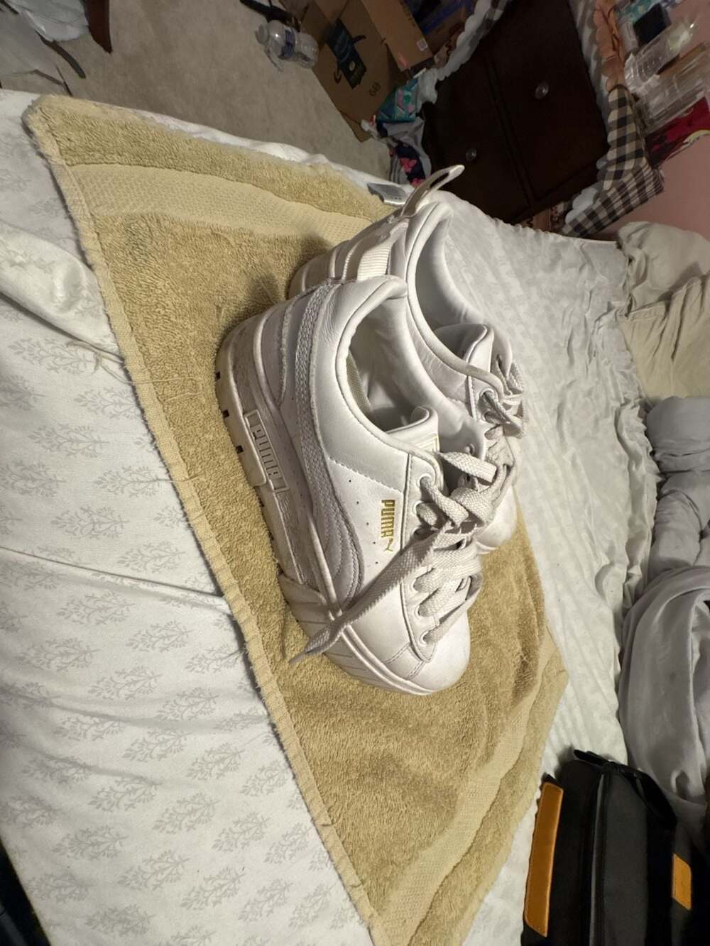 Puma Mayze Size 7 White Leather Platform Sneakers